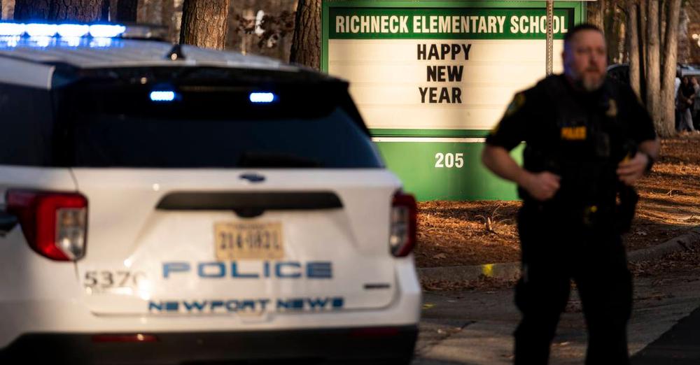 Police at Richneck Elementary School where the six-year-old boy shot his teacher