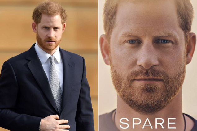 Prince Harry and front cover of his book, SPARE