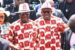 Rivers State governor, Nyesom Ezenwo Wike (left) and Rivers PDP governorship candidate, Sir Siminialayi Fubara (right) at the campaign flag-off rally of the Rivers State PDP in Bonny Local Government Area on Tuesday.