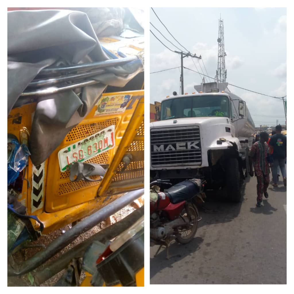 The tanker and one of the tricycles crushed