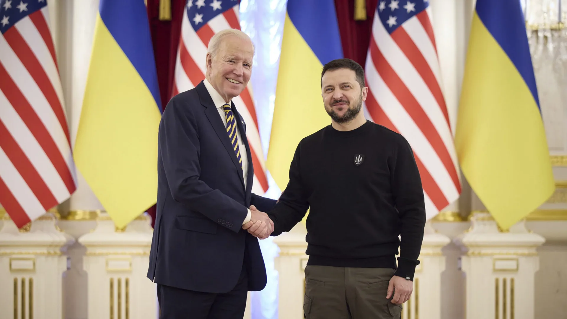 U.S. President Joe Biden and Ukraine President Zelensky during the unannounced visit to the Ukrainian capital on Monday.