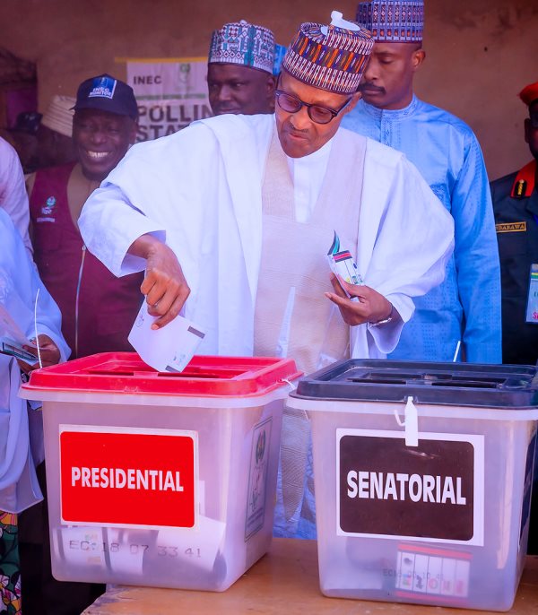 The president casting his vote on Saturday in Daura