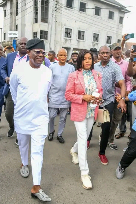 Wike and wife at their polling unit in Rivers on Saturday 