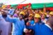 Lagos State Governor, Mr Babajide Sanwo-Olu taking a selfie with some beneficiaries of the National Social Investment Programme (NSIP) during an interactive forum at the Police College Ground, Ikeja, on Wednesday, 9 February 2023.