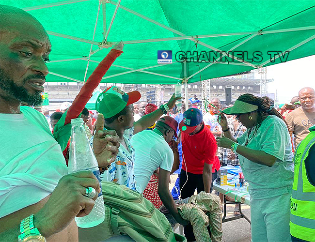 One of the injured Labour Party's supporters being treated.
