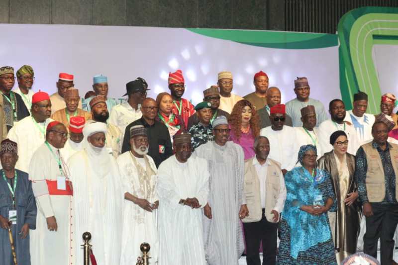 The presidential candidates, with Buhari and others during signing