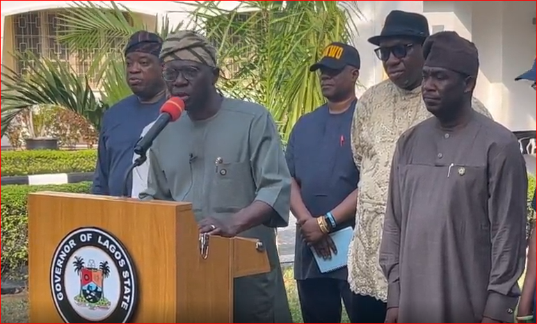 Sanwo-Olu addressing the media