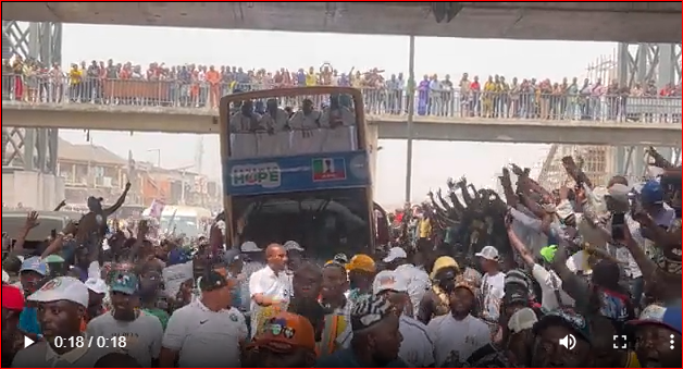 Massive crowd mob Tinubu in Oshodi