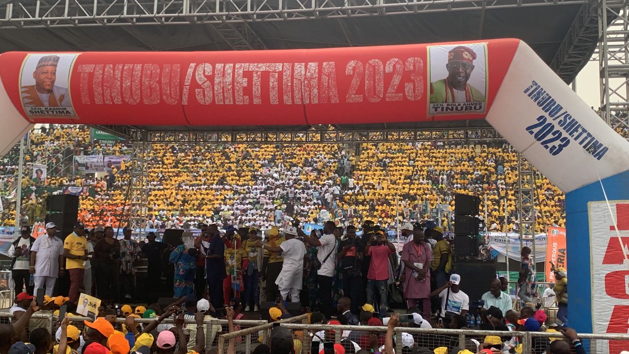 Security operatives, Nollywood stars hit Teslim Balogun stadium for Tinubu, Buhari (photos)