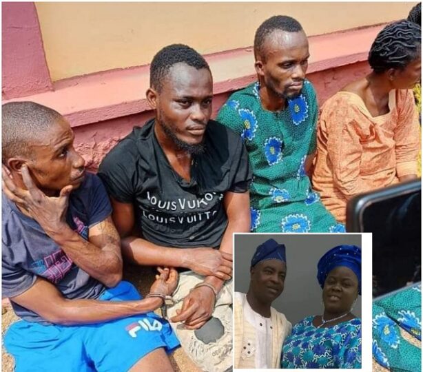 Alleged murderers of Fatinoye couple and son (inset is the murdered couple)