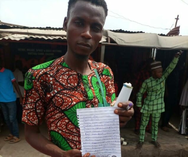 Adewale Teslim, 32 years old. The ICPC found and retrieved list of names and phone numbers of voters from this man in Ward 07, Ile Aganna. PU 07. Olorunda LG*