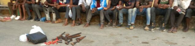 Suspects paraded for committing alleged electoral offences in Ogoja, Cross River State for  alleged electoral offences: Some of the dispute police claim, say they are APC members