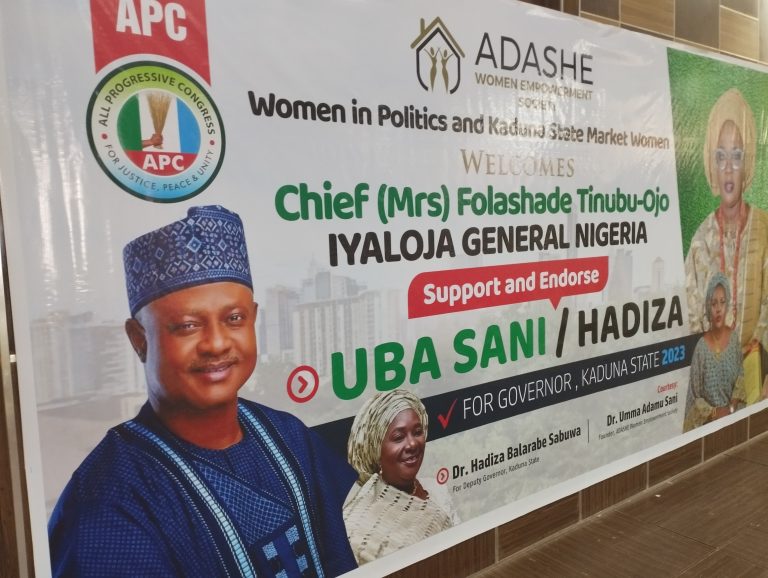 Daughter of President-elect, Folashade Tinubu-Ojo campaigns for Kaduna APC governorship candidate Uba Sani, others in 18 March elections.
