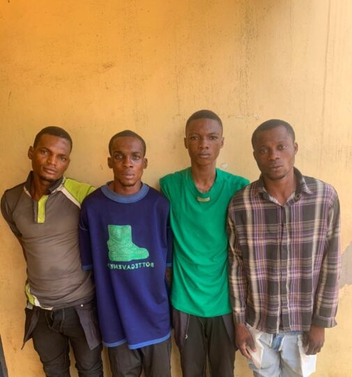 The 4 members of robbery gang who have been terrorizing residents of Ode-Remo community of Ogun state who were arrested in Mushin area of Lagos.