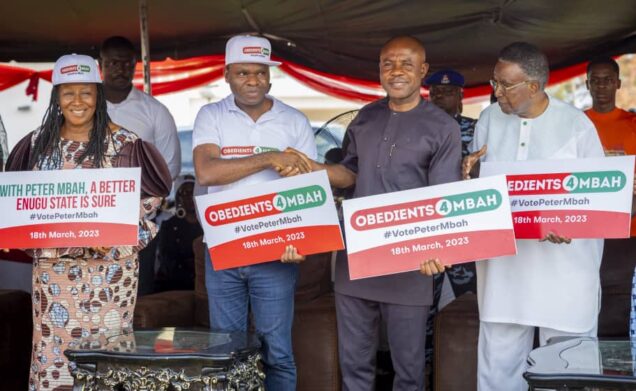 Obidients members and Enugu governorship candidate of PDP Peter Mbah