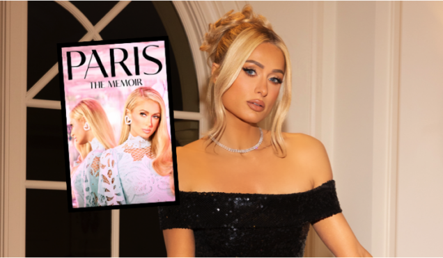 American model, singer and actress Paris Hilton and the cover of her searing, revelatory new memoir, “Paris: The Memoir”  ( Photo credit: Forbes magazine)