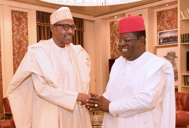Buhari and Umahi during the visit to the State House, Abuja on Tuesday.
