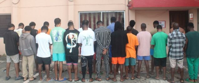 The 21 alleged internet fraudsters, arrested by EFCC operatives in an early morning operation in Benin, Edo State