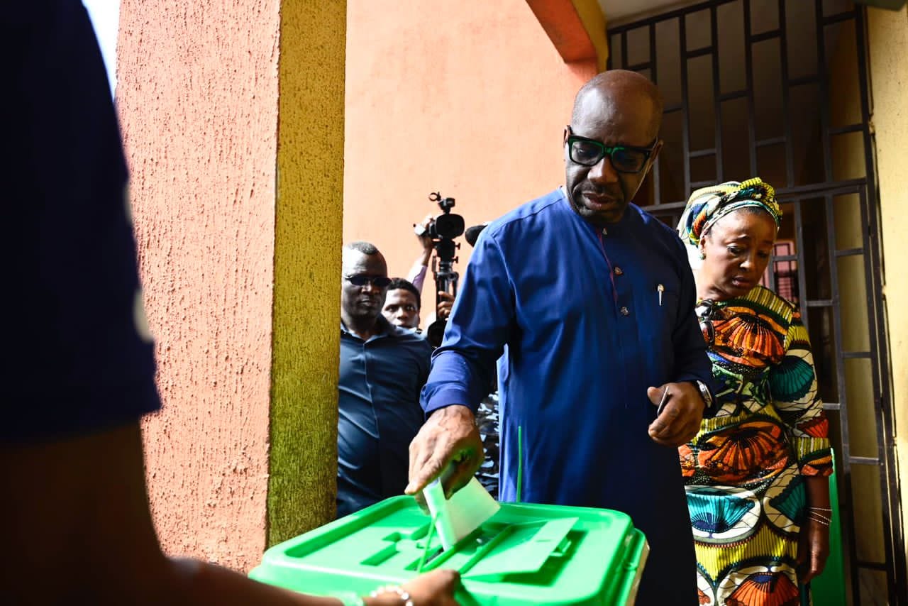 Gov. Godwin Obaseki votes in ongoing State Assembly election, blames extreme security measures for the low turnout of voters in Edo