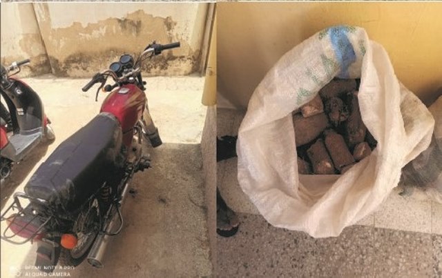 The motorcycle and sack recovered from the gunmen