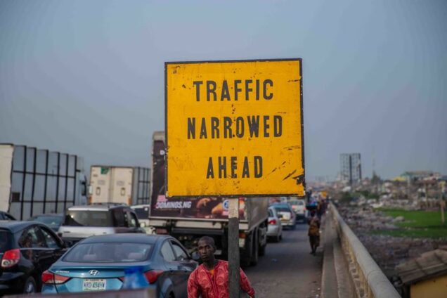 A traffic warning sign on Lagos Ibadan Expressway Photo by Efunla Ayodele