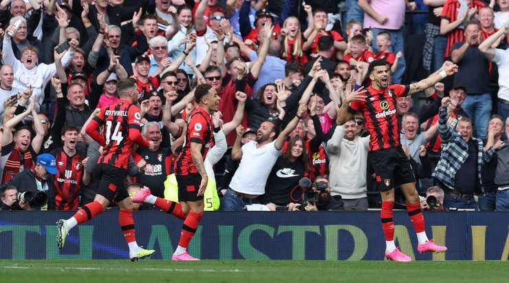 Bournemouth celebrate their victory over Tottenham