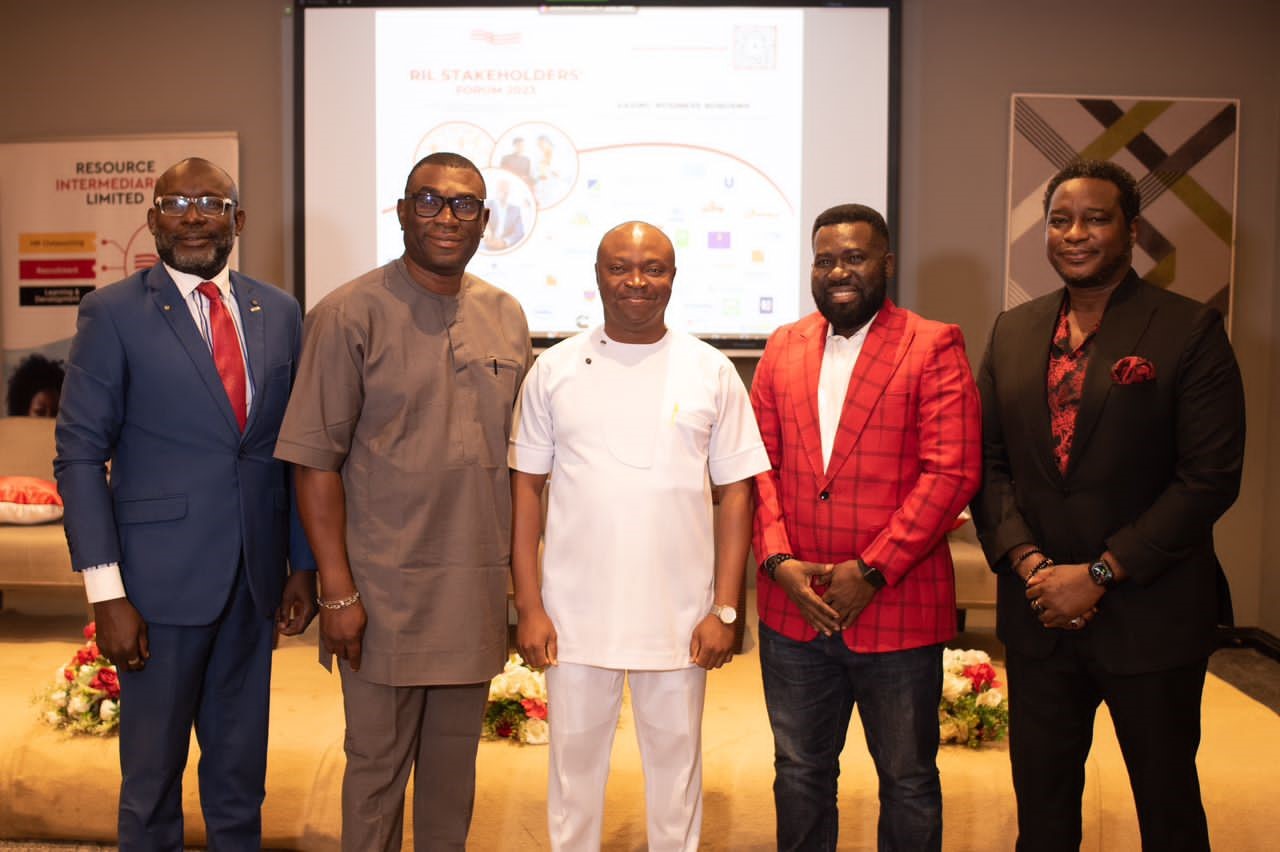 From left to right : Ademolasoye Awoanaike; ED, Business dev. RIL, Dr. Olufemi Ogunlowo President, Human Capital Providers Association Of Nigeria (HuCaPAN), Mr Victor Adebayo; COO, CIG group, Sylvester Ojugo; Chief Financial officer, RIL and Olusoji Oyawoye Co-founder MD/CEO, RIL at Resource Intermediaries Limited (RIL) Stakeholders’ forum For Q1