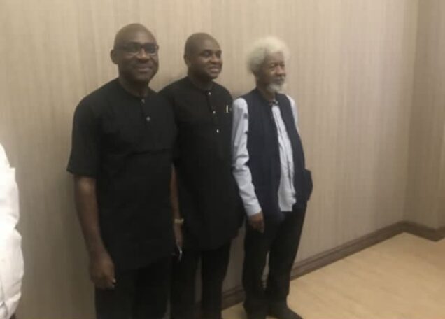 At the Lagos meeting in 2018: (R) Prof Wole Soyinka, Professor Kingsley Moghalu and Louis Odion