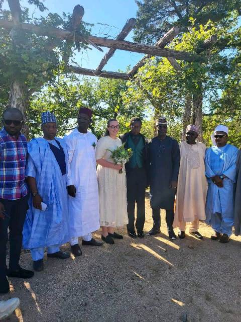 Governor Sule and others with the couple during their wedding in the United States on Saturday