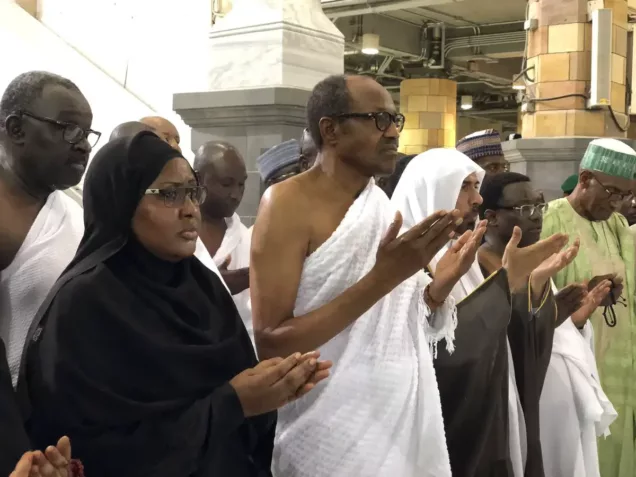 President Buhari and wife, Aisha, performing the lesser Hajj in Saudi Arabia