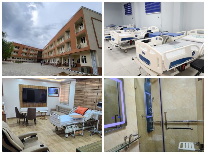 From top left: The building and inside the 200-bed state- of- art medical facility delivered by OSSAP-SDGs in LASU 