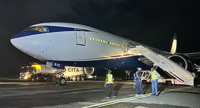 The plane that conveyed the students back to Nigeria