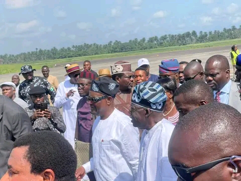 Nigeria's President-Elect, Bola Tinubu lands in Port Harcourt, Rivers State for commissioning of projects on the invitation of Governor Wike. 