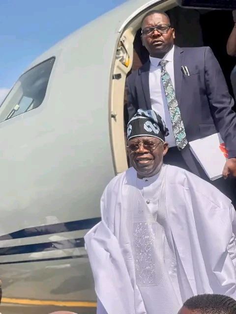 Nigeria's President-Elect, Bola Tinubu lands in Port Harcourt, Rivers State for commissioning of projects on the invitation of Governor Wike. 