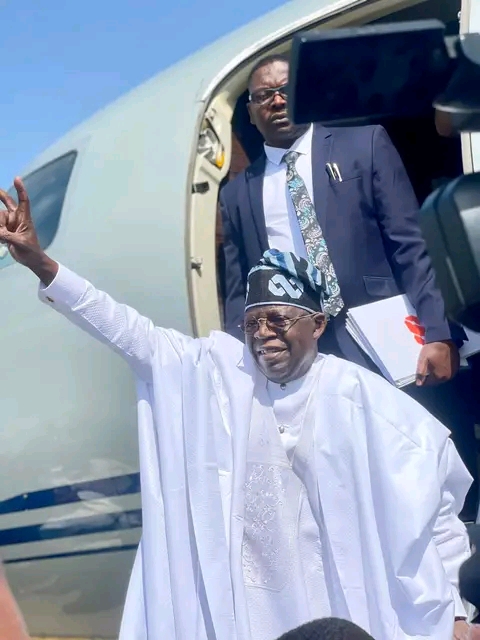 Nigeria's President-Elect, Bola Tinubu lands in Port Harcourt, Rivers State for commissioning of projects on the invitation of Governor Wike. 