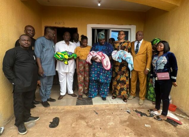 PCRC National Executive members and family of Sgt. Ochoa Isaiah of Enugu State Command, whose wife recently gave birth to a set of triplets in Enugu