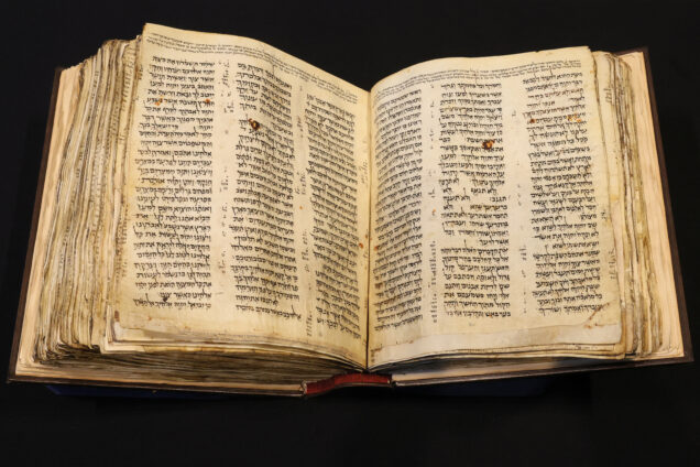 The Codex Sassoon, the earliest and most complete Hebrew Bible ever discovered, is displayed at Sotheby’s in New York City