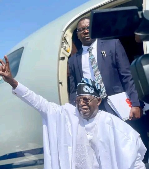 Nigeria's President-Elect, Bola Tinubu lands in Port Harcourt, Rivers State for commissioning of projects on the invitation of Governor Wike.