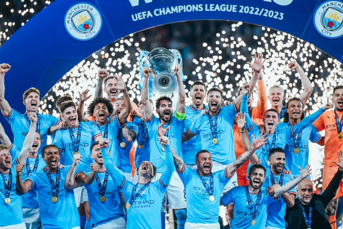 City celebrate their champions league victory