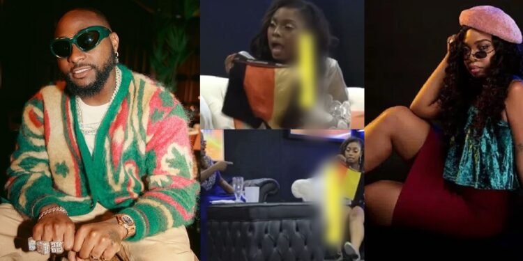 Kenyan lady stirs reactions; displays 'Davido's boxers' during interview