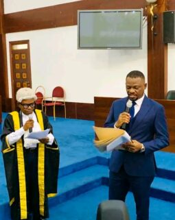 Rt.Hon. Martins Amaehule, Obio-Akpor Constuency One, newly elected Speaker of Rivers House of Assembly taking his oath of office.