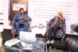 Prof Wole Soyinka in conversation with Prof. Kila at the event