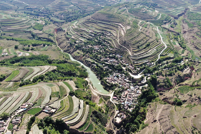 aerial view of the hitherto barren Loess Plateau in China