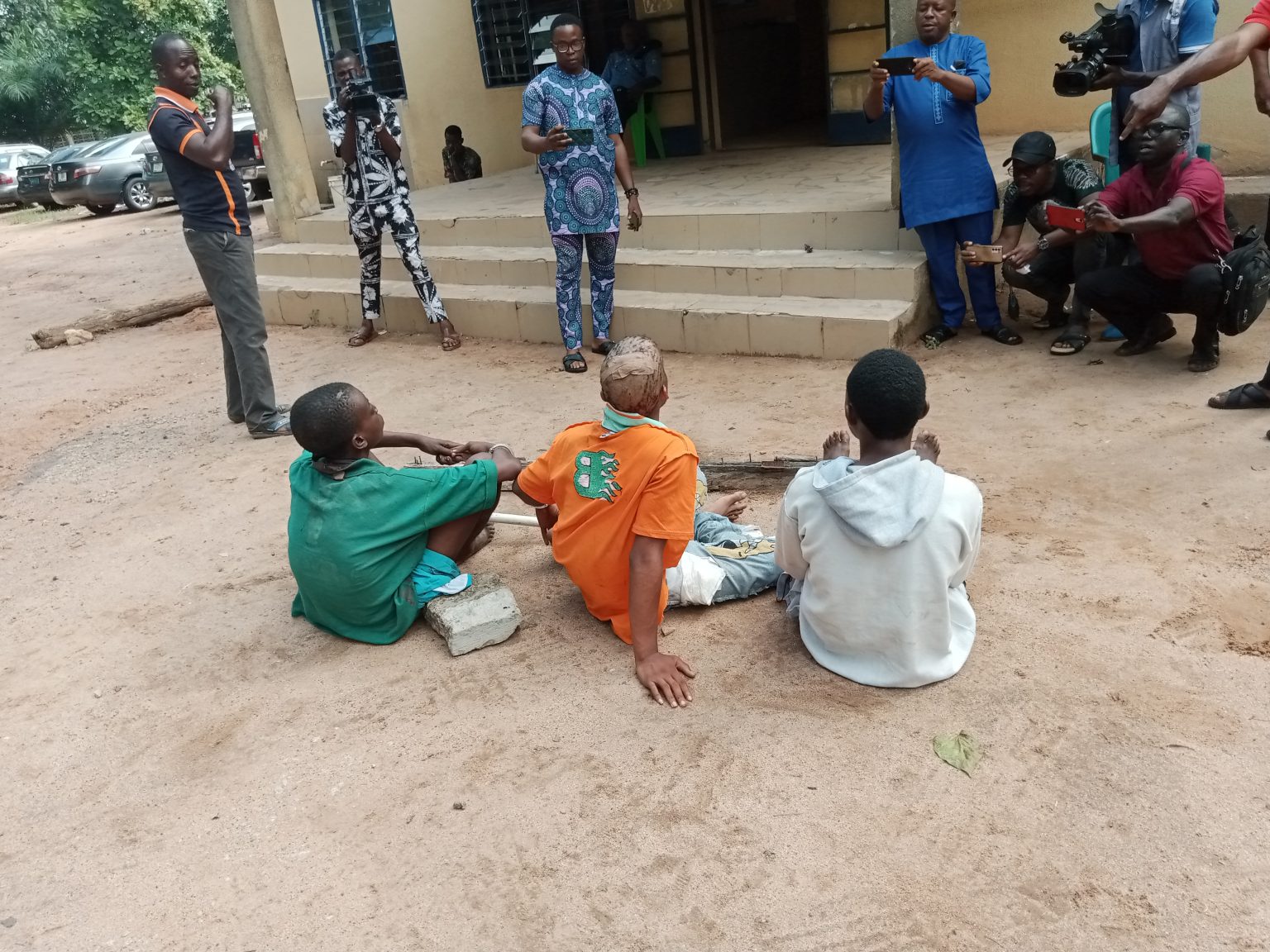 Police parade three alleged killers Sub-Lt. Samuel Akingbohun of the Nigerian Navy in Idoani, Ose LGA of Ondo State,