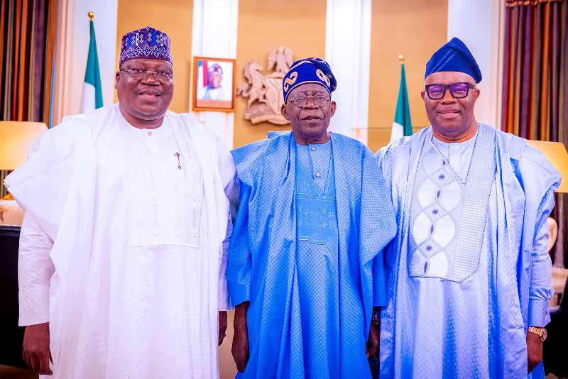 L-R: Lawan, Tinubu and Godswill in Abuja
