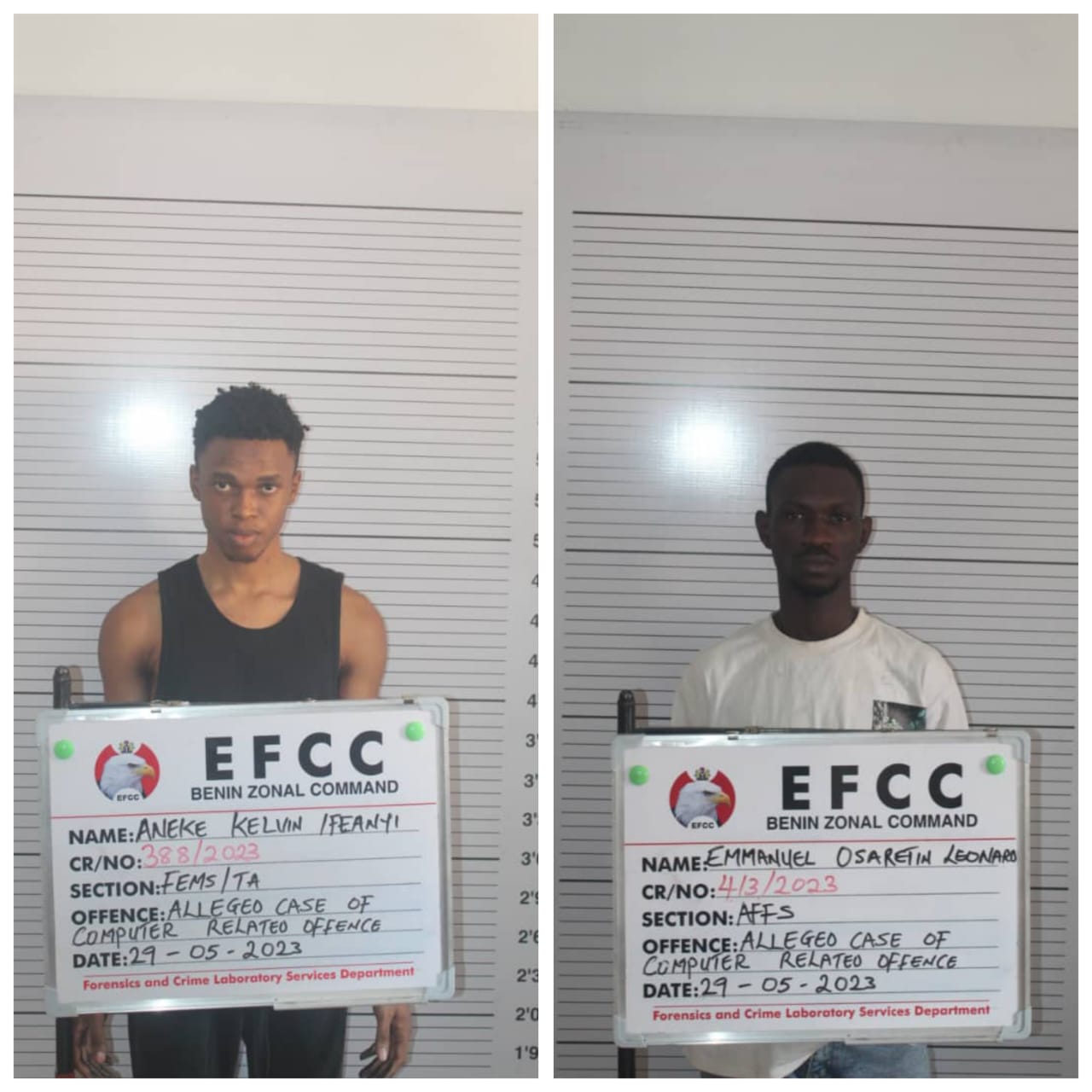 Internet fraudsters Ifeanyi Aneke, Emmanuel Osaretin sent to Jail in Benin