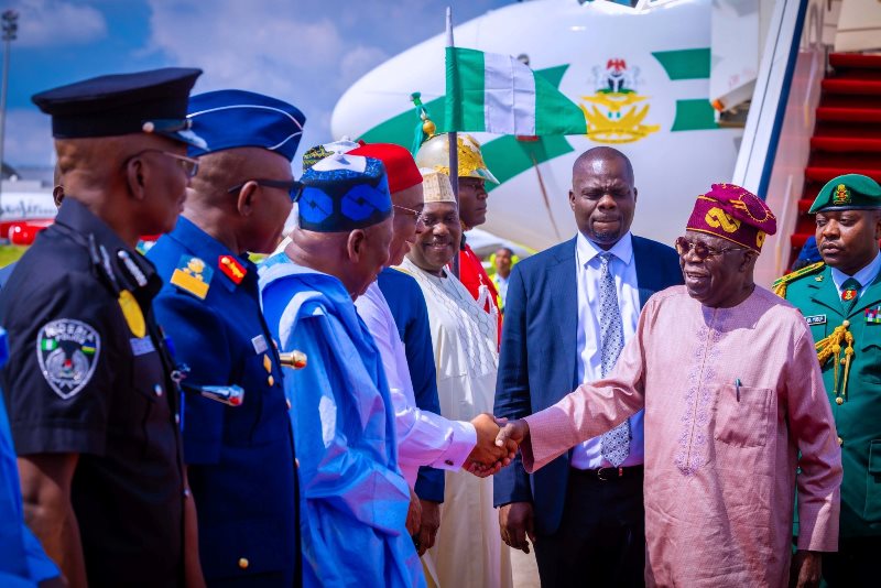 Tinubu lands in Abuja from Kenya