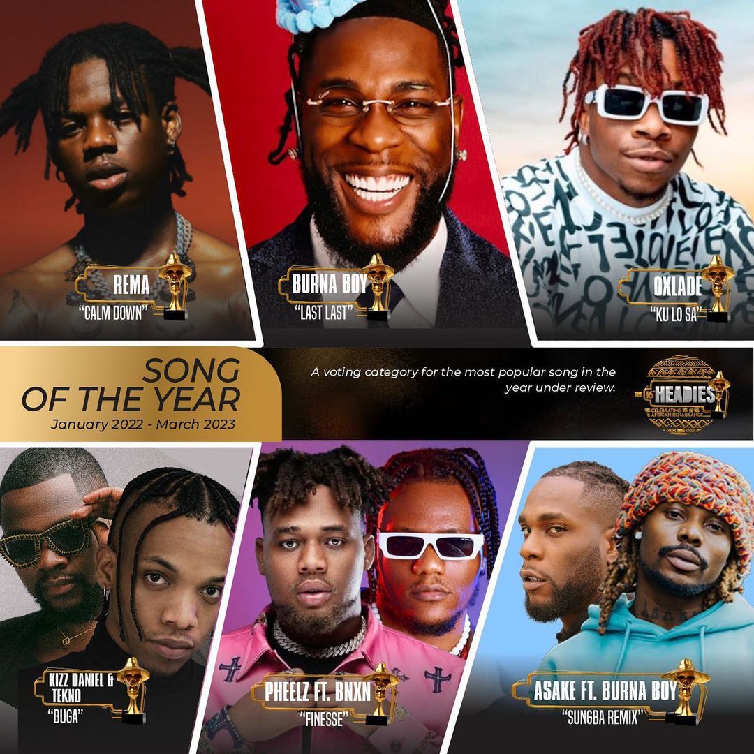 Burna Boy, Kizz Daniel, Oxlade, Rema battle for 'Song of the Year' award at Headies