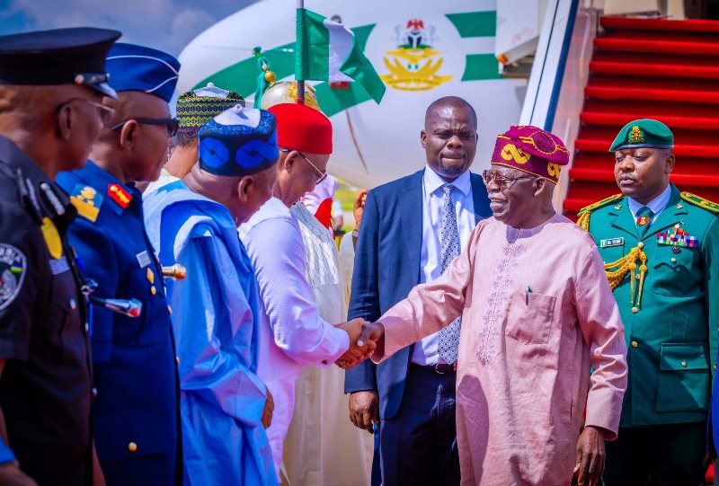 Tinubu lands in Abuja from Kenya