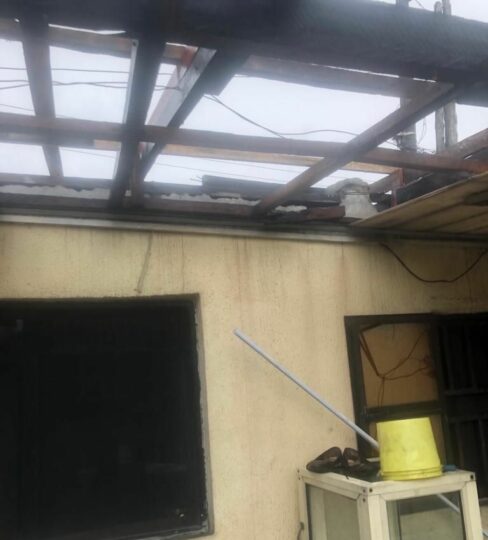 The deroofed apartment of  Ms. Ikebulam Ogochukwu, a mother of three in Woji area of Port Harcourt, Rivers State